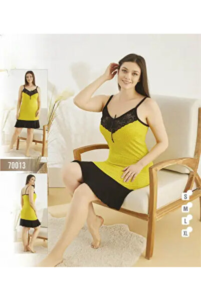 zahyat Luxury Turkish Yellow Nightdress with Black Lace