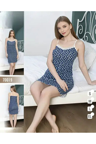 zahyat Dark blue polka dot nightgown with an elegant Turkish design