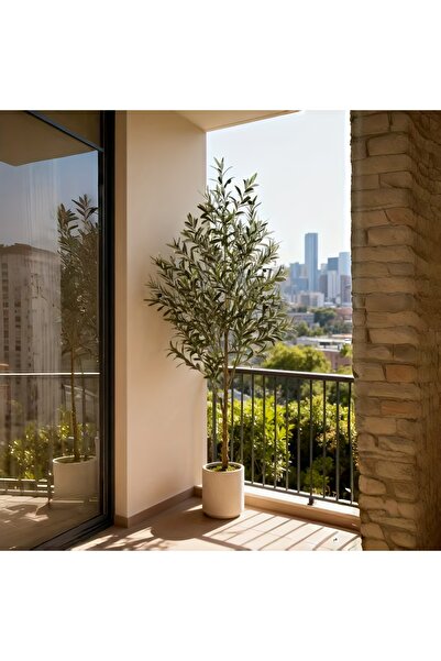 SCHENKERO شجرة زيتون صناعية بطول 152 سم، نبات صناعي في أصيص مع أغصان وثمار زي...