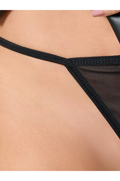 Take Two By Styli Solid PU Wired Lace Up Bralette, Brief and Skirt Set