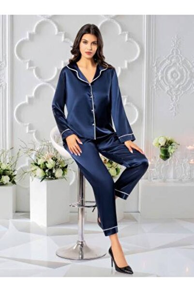 zahyat Elegant silk pajamas in navy blue