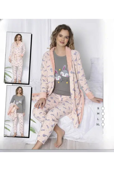 zahyat Women's Home Robe Set (Pink & Gray)