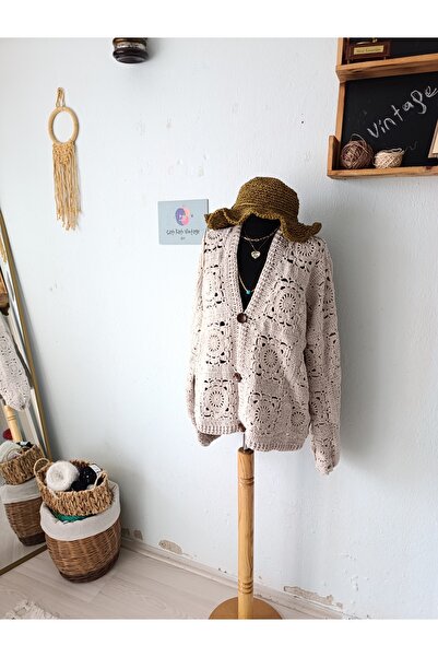 ÇATI KATI Vintage El Örgüsü Söğüt Dalı Hırka