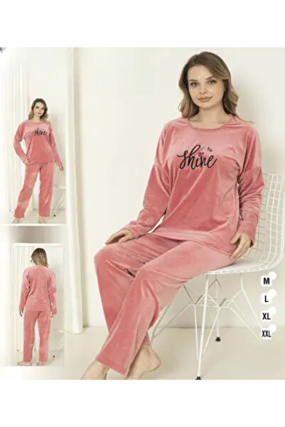 zahyat Women's pink velvet pajamas with a "shine" print - sparkling femininity and soft comfort
