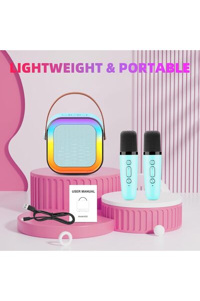 Generic Karaoke Machine for Kids with 2 Wireless Microphones, Portable Bluetooth Speaker (Blue)
