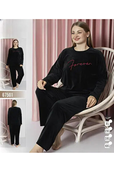 zahyat Women's Black Velvet Pajama with "Forever" Print – Warmth and Elegance