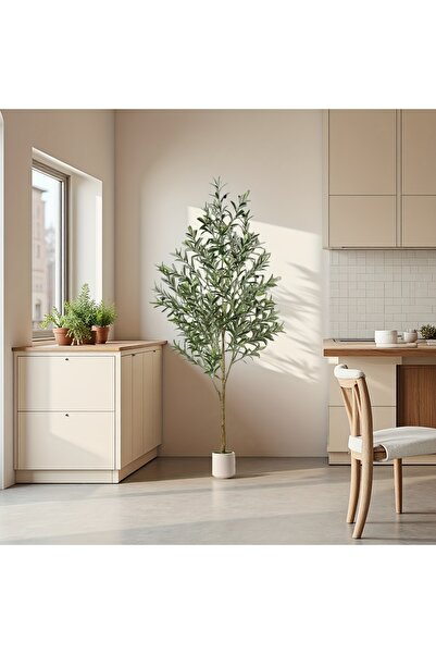 SCHENKERO شجرة زيتون مزيفة بطول 7 أقدام (210 سم) - ديكور متوسطي رائع، نبات سهل العناية للفنادق ومراكز التسوق