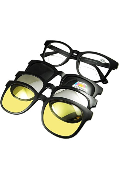 Genaric Polarized Mirror Night Vision Glasses 3 Magnetic Clip Black Sunglasses
