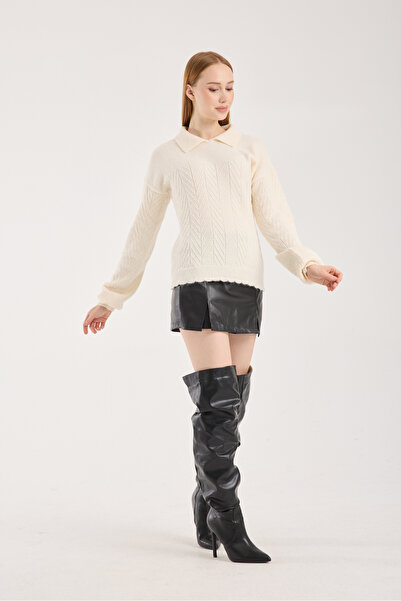 WOMENTİ Soft Textured Openwork/Hole Knitwear Sweater