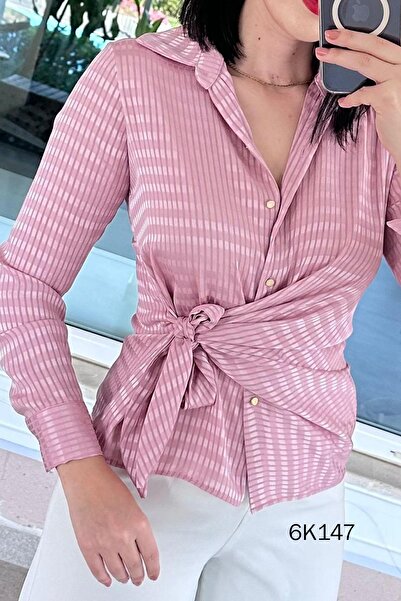 İnce Topuk Kare Jacquard Satin Shirt 6K147