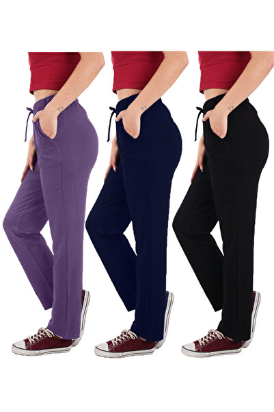 ASN concept Women's Viscose Fabric 3-Pack Black/Navy Blue/Purple Sweatpants (with Plus Size Option)