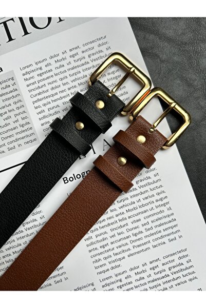 LİA KEMER Pachet de 2 curele cu cataramă aurie pentru femei, cu model dreptun...