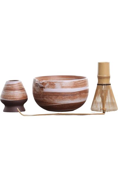 COOYA 4Pcs Matcha Whisk Set,Japanese Matcha Kit with Pouring Spout,for Matcha Tea Ceremon,Marbled Caramel
