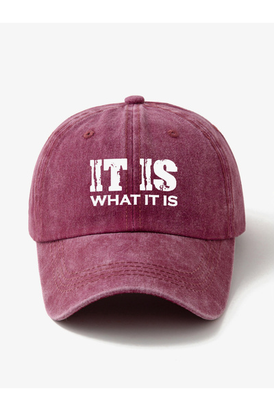 Take Two By Styli Burgundy Slogan Print Baseball Cap