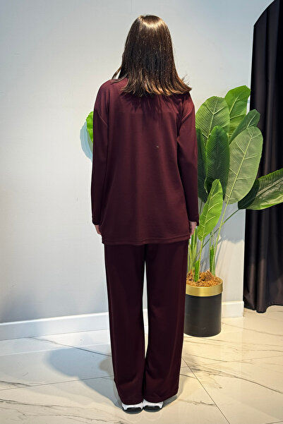 Lale Butik Lace Detail Tunic Trousers Set 2117 Claret Red