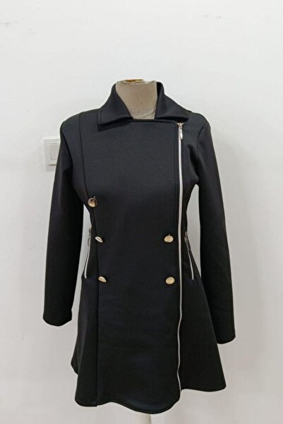 Mossta Φόρεμα Scuba με λεπτομέρεια με φερμουάρ διπλό πέτο - Μαύρο