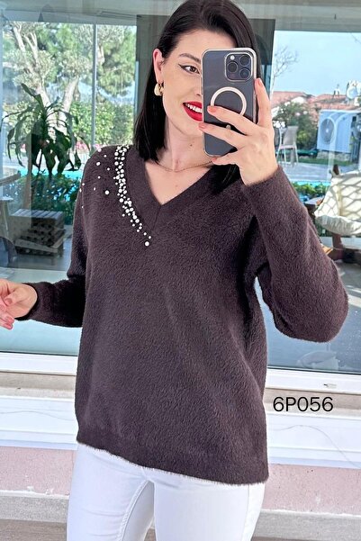 İnce Topuk Prive Series Pearl Beard Knitwear Blouse 6P056