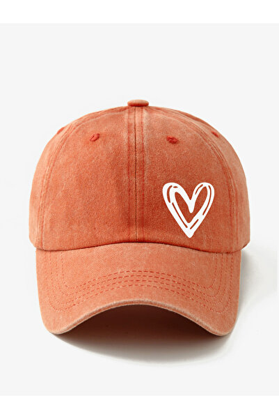 Take Two By Styli Orange Heart Print Baseball Cap