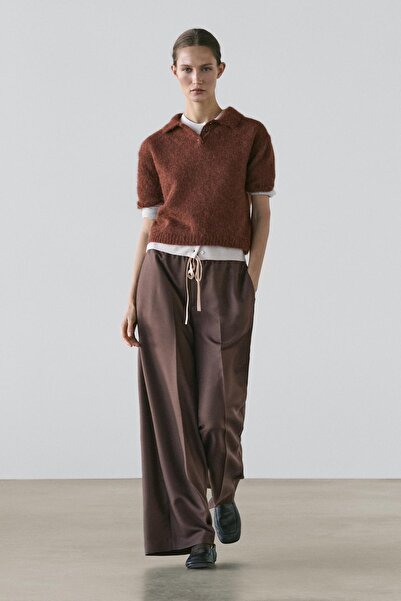 Massimo Dutti Kontrast ipli yün karışımlı pantolon