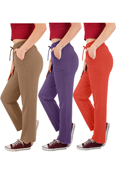 ASN concept Women's Viscose Fabric 3-Pack Pomegranate Flower/Purple/Brown Sweatpants (with Plus Size Option)