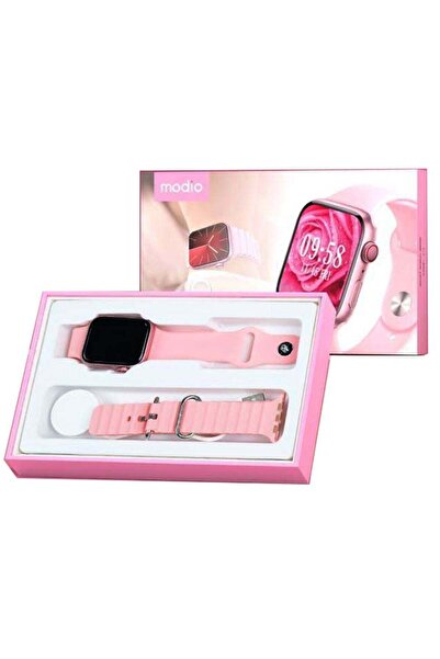 Modio ساعة ذكية MW09 صغيرة 36 مم مع حزامين وشاحن لاسلكي - وردي