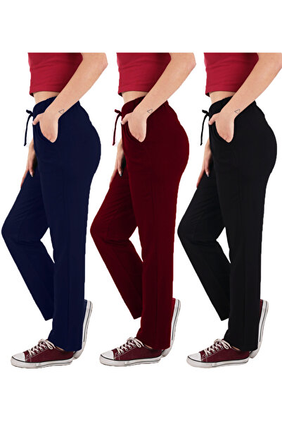 ASN concept Women's Viscose Fabric 3-Pack Black/Burgundy/Navy Blue Sweatpants (with Plus Size Option)