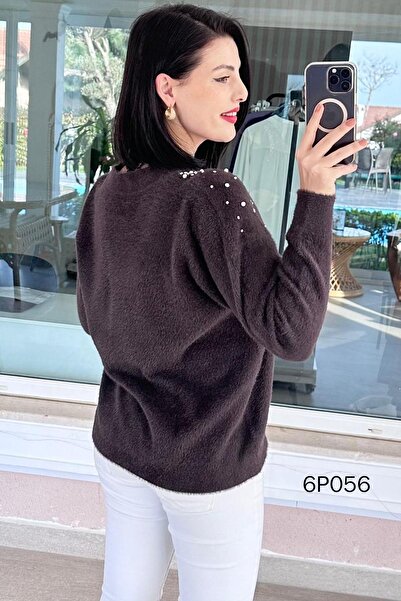 İnce Topuk Prive Series Pearl Beard Knitwear Blouse 6P056