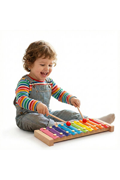 REZZOSS إكسيليفون خشبي للأطفال - لعبة آلة موسيقية بألوان قوس قزح مع مطرقتين، لعبة تعليمية للأطفال