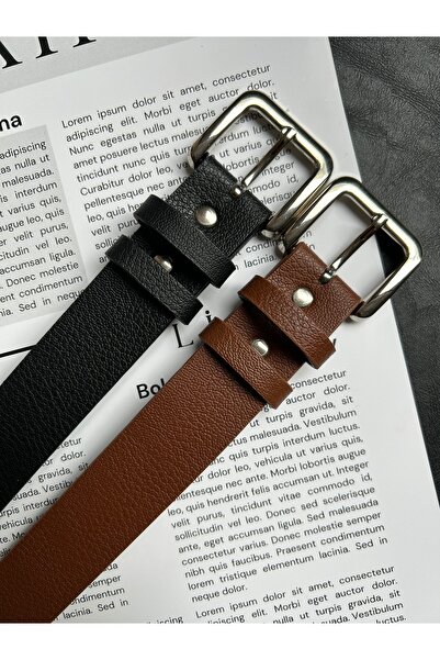 LİA KEMER Pachet de 2 curele cu cataramă argintie pentru femei, cu model drep...