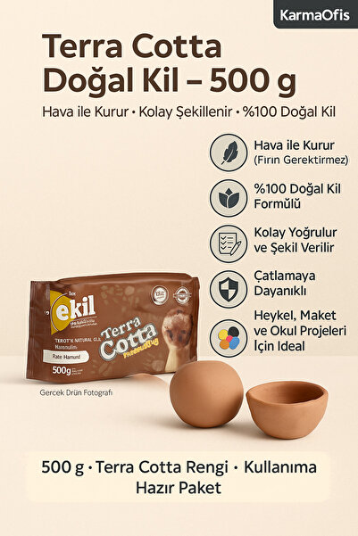 KarmaOfis Terra Cotta Doğal Kil Hamuru 500 g – Hava ile Kuruyan Seramik Hamur...
