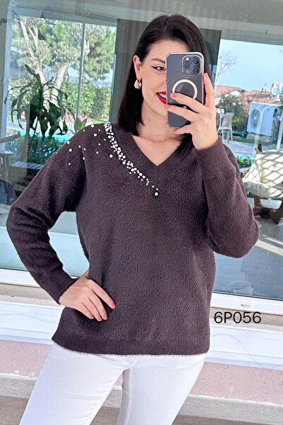 İnce Topuk Prive Series Pearl Beard Knitwear Blouse 6P056