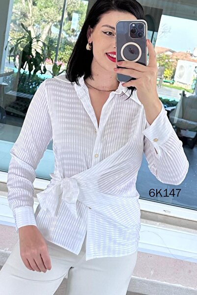 İnce Topuk Kare Jacquard Satin Shirt 6K147