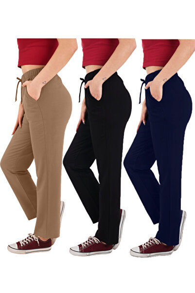 ASN concept Women's Viscose Fabric 3-Pack Black/Navy Blue/Brown Sweatpants (with Plus Size Option)