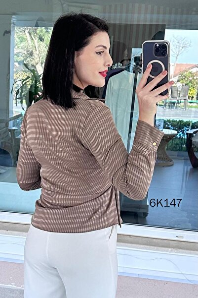 İnce Topuk Kare Jacquard Satin Shirt 6K147