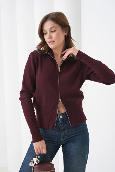 Park Karon Women's Half-Zipper Closure Premium Yarn Soft Textured Knit Sweater