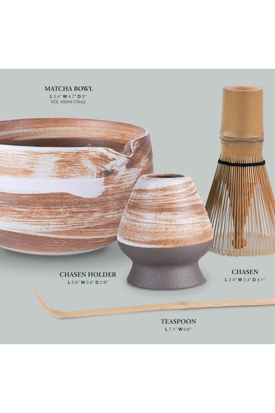 COOYA 4Pcs Matcha Whisk Set,Japanese Matcha Kit with Pouring Spout,for Matcha Tea Ceremon,Marbled Caramel