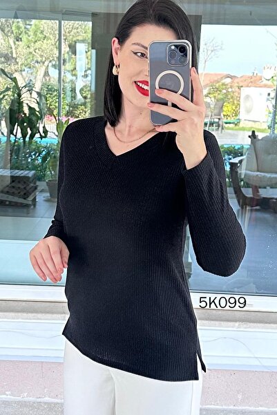 İnce Topuk V-Neck Knitwear Blouse 5K099