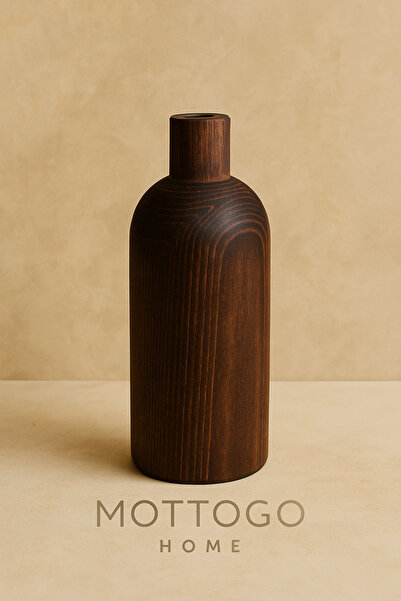 Mottogo Koyu Ahşap Dekoratif Vazo – Modern Minimal Masaüstü ve Ev Dekorasyon Objesi 18 cm