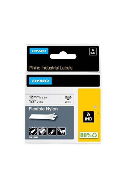 Dymo Industrial Flexible Nylon Labels 12MM-18488 – Black Text on White, 3.5m Length