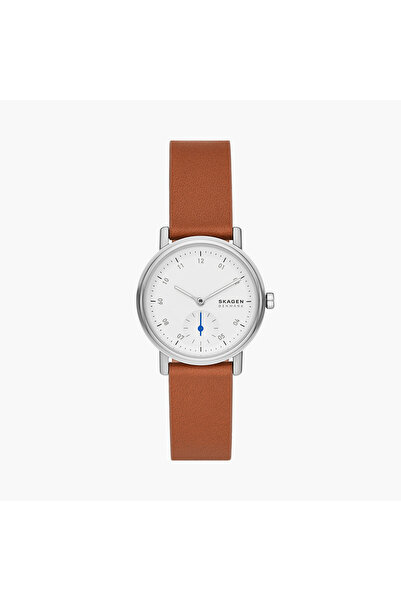 Skagen ساعة نسائية تناظرية بسوار جلدي بني مقاس 32 مم | SKW3103