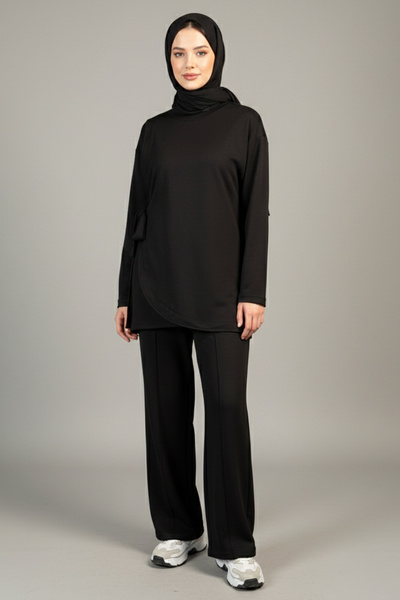 Lale Butik Lace Detail Tunic Trousers Set 2117 Black