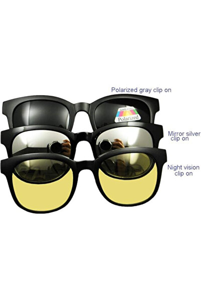 Genaric Polarized Mirror Night Vision Glasses 3 Magnetic Clip Black Sunglasses