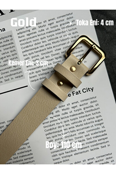 LİA KEMER 2-Piece Loyal Rectangular Patterned Women's Gold Buckle Belt Jacket Belt Dress Belt Trouser Belt