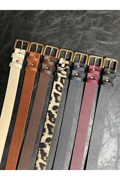 LİA KEMER 7-Piece Loyal Rectangular Pattern Women's Gold Buckle Belt Jacket Belt Dress Belt Trouser Belt