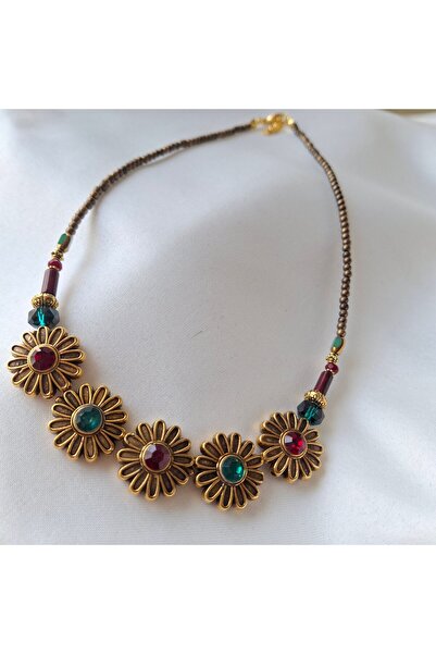 azra takı tasarım Handmade Green, Burgundy New Year, Christmas, Gift, Short Women's Necklace