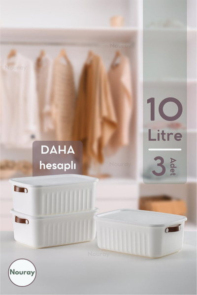 nouray 3 ADET 10 Lt Dekoratif Çok Amaçlı Düzenleyici Kapaklı Kutu, Düzenleyic...