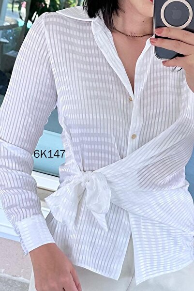 İnce Topuk Kare Jacquard Satin Shirt 6K147