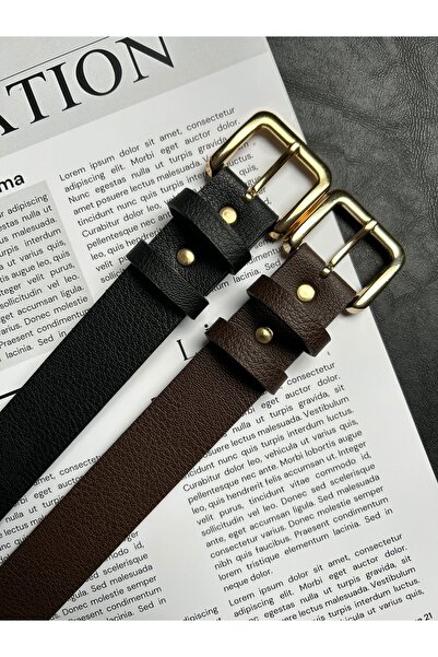 LİA KEMER Pachet de 2 curele cu cataramă aurie pentru femei, cu model dreptun...