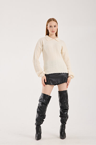 WOMENTİ Soft Textured Openwork/Hole Knitwear Sweater