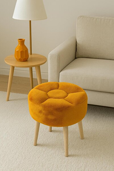 KOKİ DESİGN Wellsoft Turuncu Dekoratif Papatya Puf